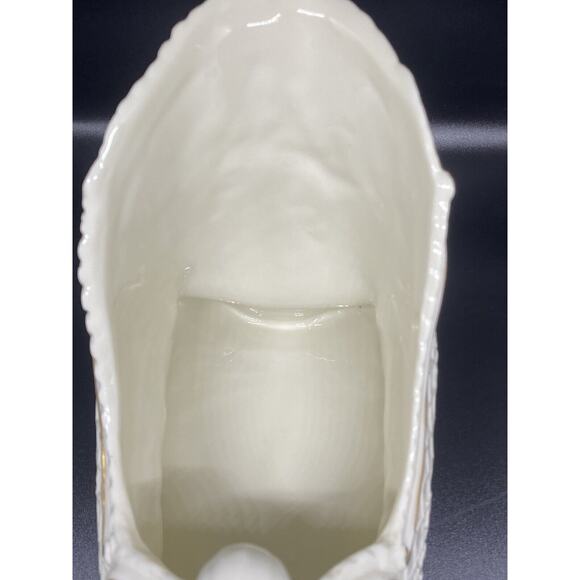 Palm Tree Company Sleigh: Christmas Holiday Décor Ivory White Gold Leaf‎ Trim - Picture 8 of 16